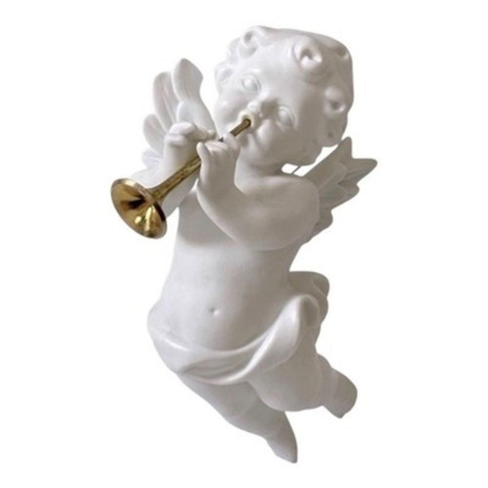 Dept 56 Large Cherub Angel Porcelain Ornament 8" Blowing Horn Winter Silhouette